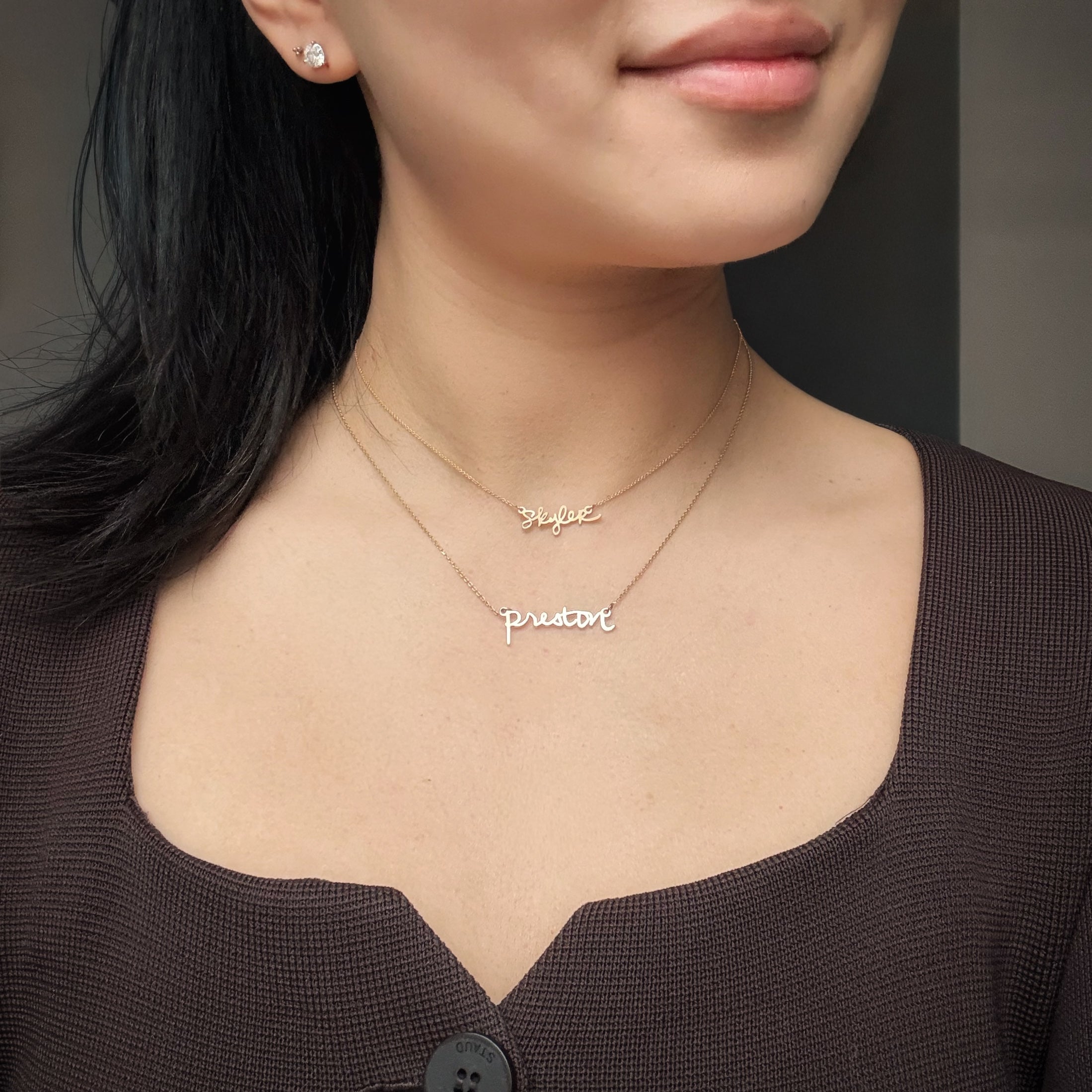 Transform your actual handwriting into solid 14k gold. A custom name necklace made in New York and crafted to last.